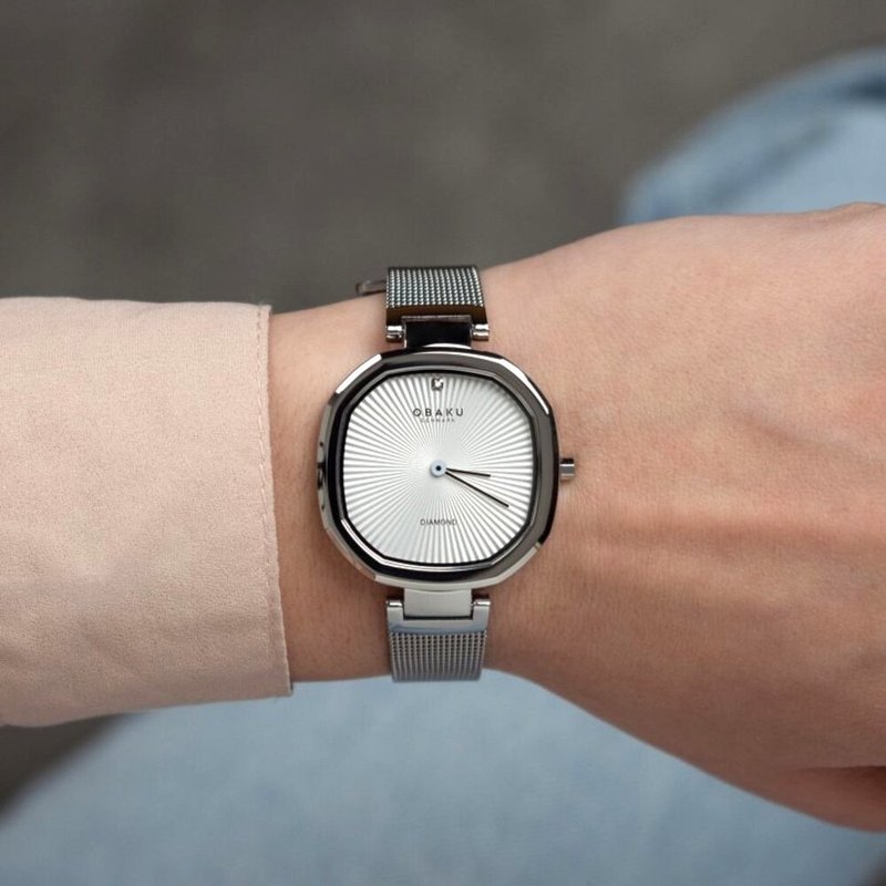 OBAKU 八角哲学淑女晶钻腕表-经典银X白-V277LXCIMC-32mm - 女表 - 不锈钢 银色