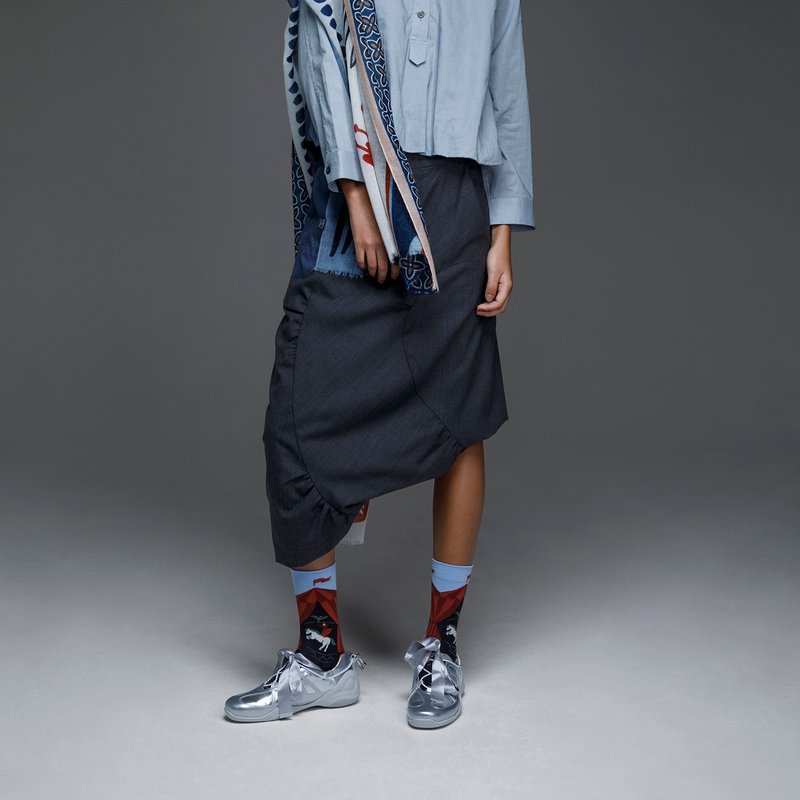 弯弯不对称毛料裙 - 裙子 - 羊毛 黑色