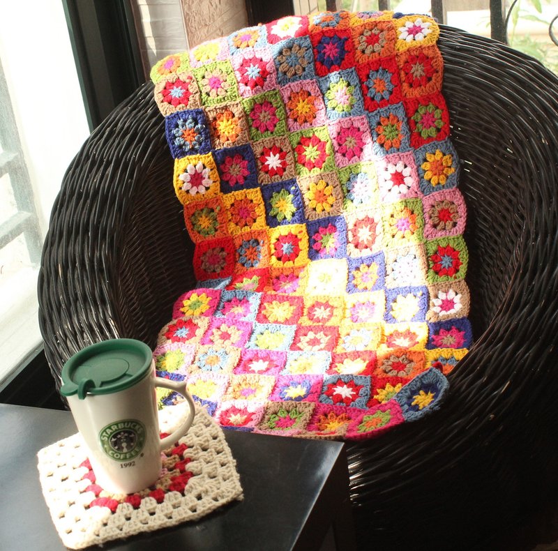 手工钩针雏菊毛线毯钩花毯手钩毯沙发毯床盖布 斜纹毯 - 被子/毛毯 - 棉．麻 