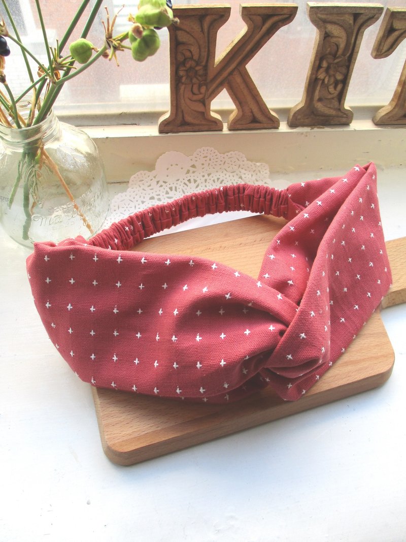 交叉发带(松紧手工)-日系野莓时光 - 发饰 - 棉．麻 粉红色