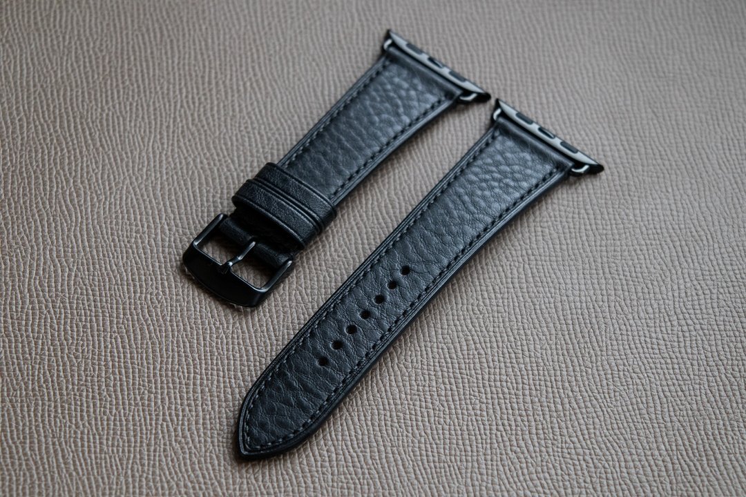 意大利 Minerva Box 黑色皮革 Apple Watch 表带 (订制款) - 表带 - 真皮 黑色