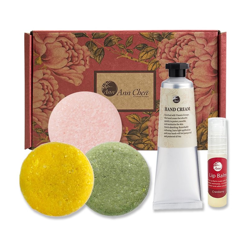 【礼盒】洗发饼60gx3入(深层洁净/姜黄/樱花) 赠护手霜/护唇油 - 洗发用品 - 精油 粉红色