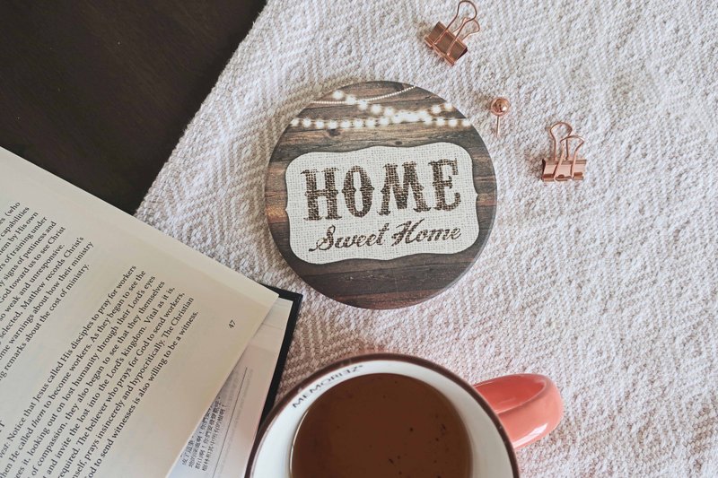 回门礼 | Home Sweet Home入厝礼物 | 美式农庄乡村风杯垫 - 杯垫 - 陶 咖啡色