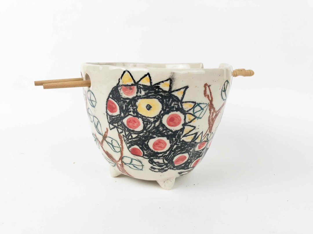 Nice Little Clay 手工中碗 恐龙 0214-08 - 碗 - 陶 多色