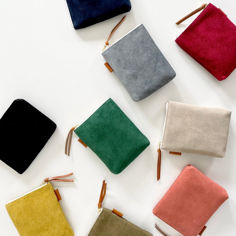 【2025全色再贩】牛床绒面与油蜡植鞣革多功能小收纳包【9色可选】 - 化妆包/杂物包 - 真皮 黑色