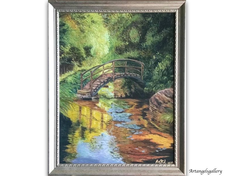 天使画廊/ 日本桥之光影 /手工油画/ 油画 /睡莲/印象派画风 - 海报/装饰画/版画 - 棉．麻 蓝色