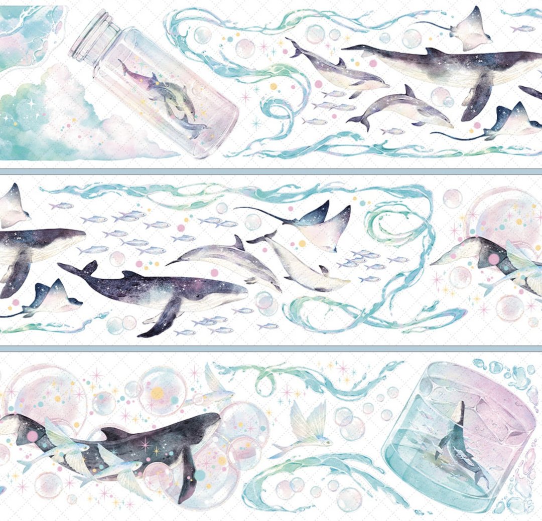 飛鳥與魚 あすか PET 紙膠帶 貝殼光 虹光 10米卷 - 纸胶带 - 塑料 蓝色