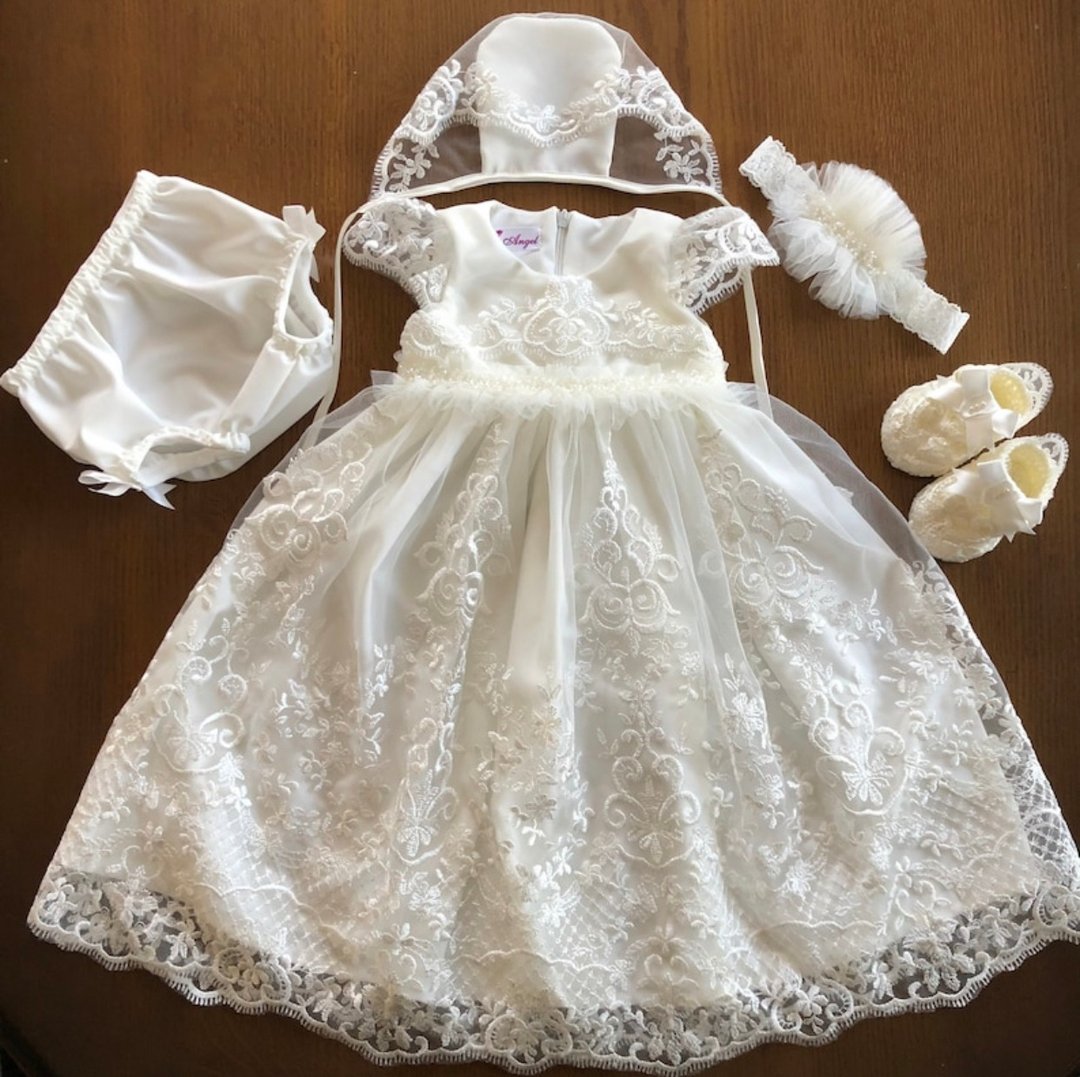 Ivory outfit for baby girl: dress, bonnet, headband, shoes and panties. - 童装礼服/连衣裙 - 其他材质 