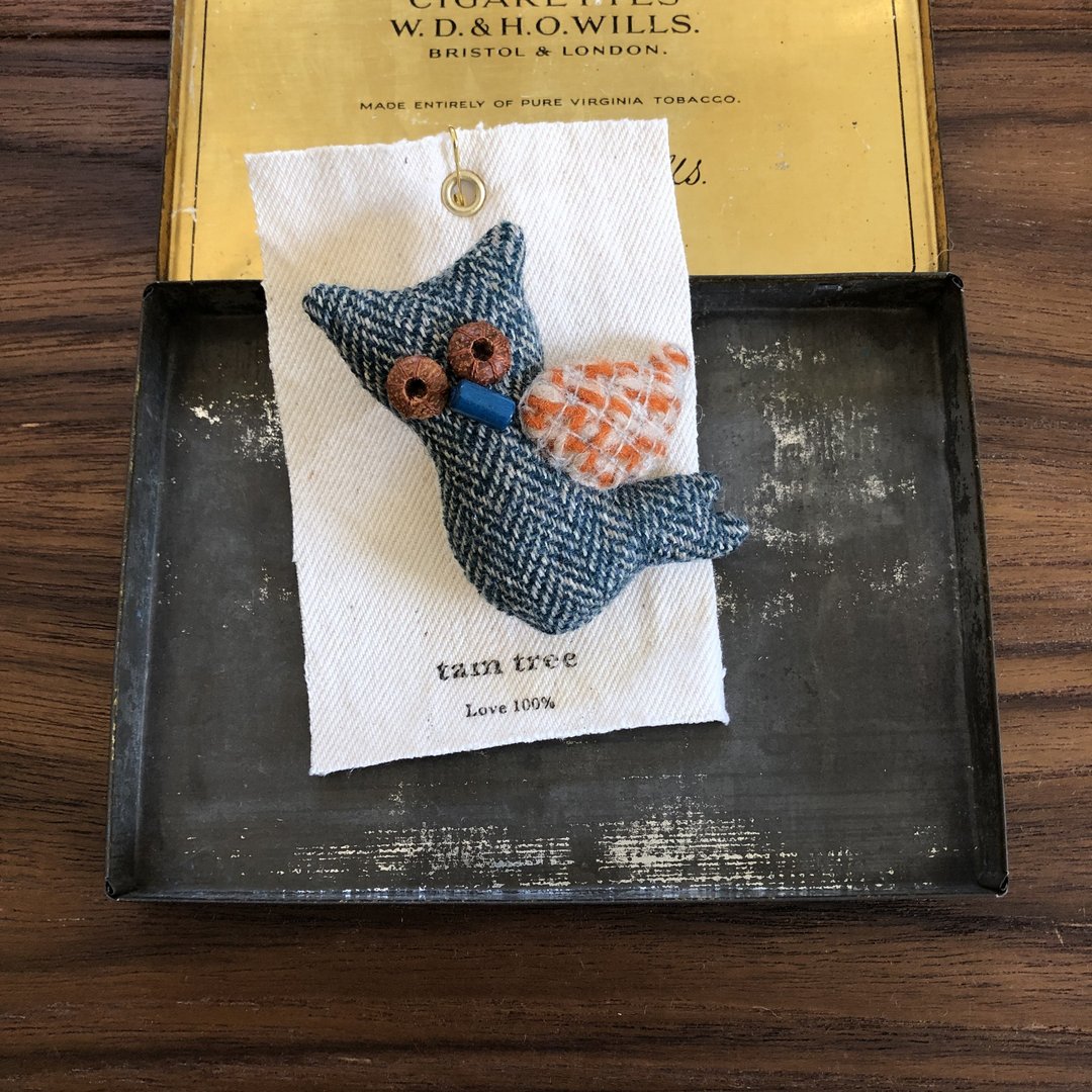 fabric brooch / owl / owl brooch / 008 - 胸针 - 羊毛 蓝色