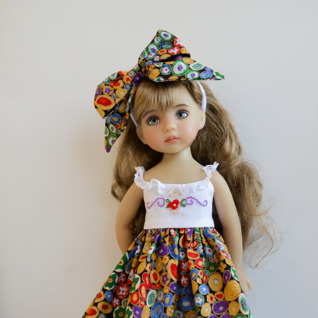 Little Darling doll embroidered dress and bow - 玩偶/公仔 - 棉 金色