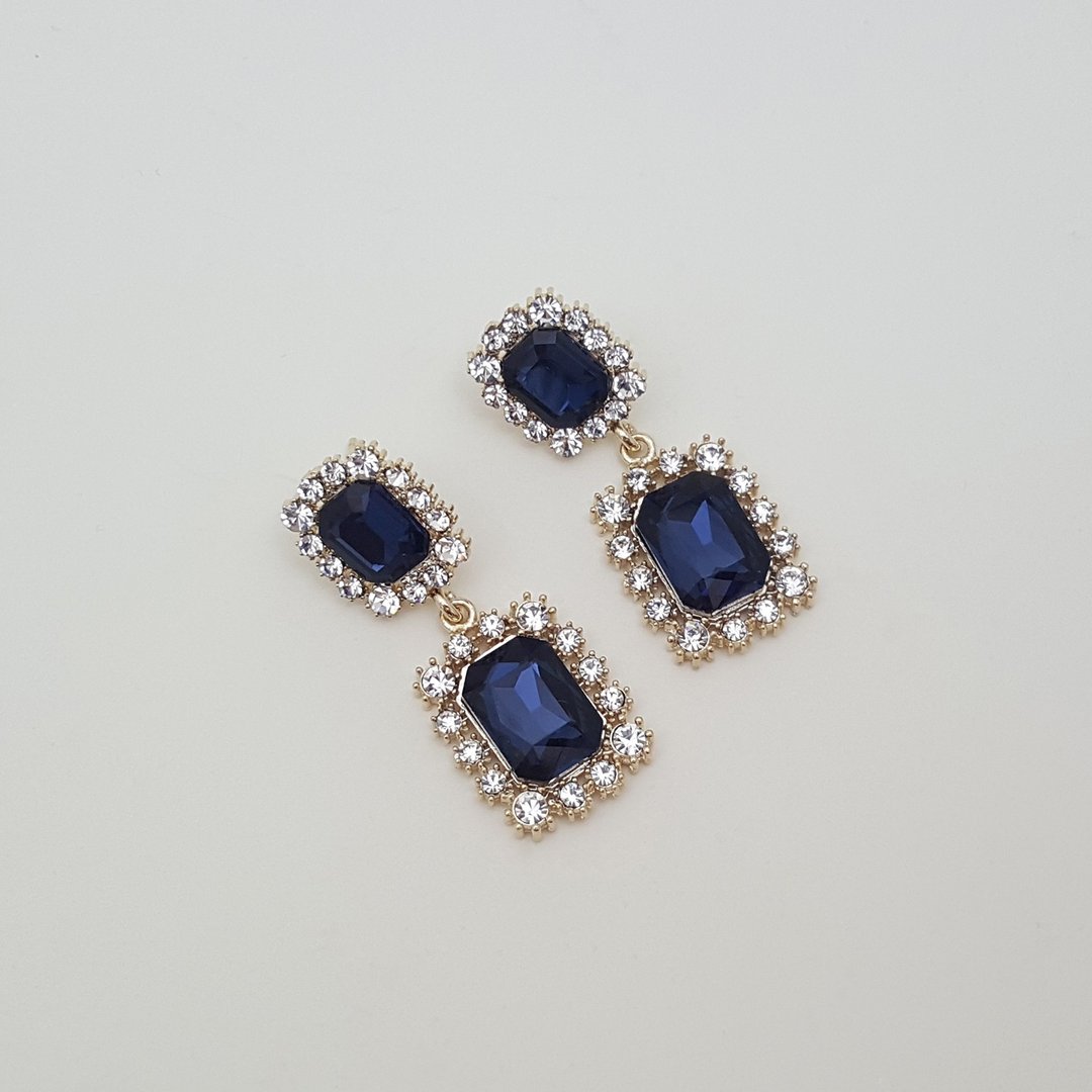Rectangle montana Cubic Zirconia Earrings,Swarovski Rhinestone Stud Earrings - 耳环/耳夹 - 其他材质 蓝色