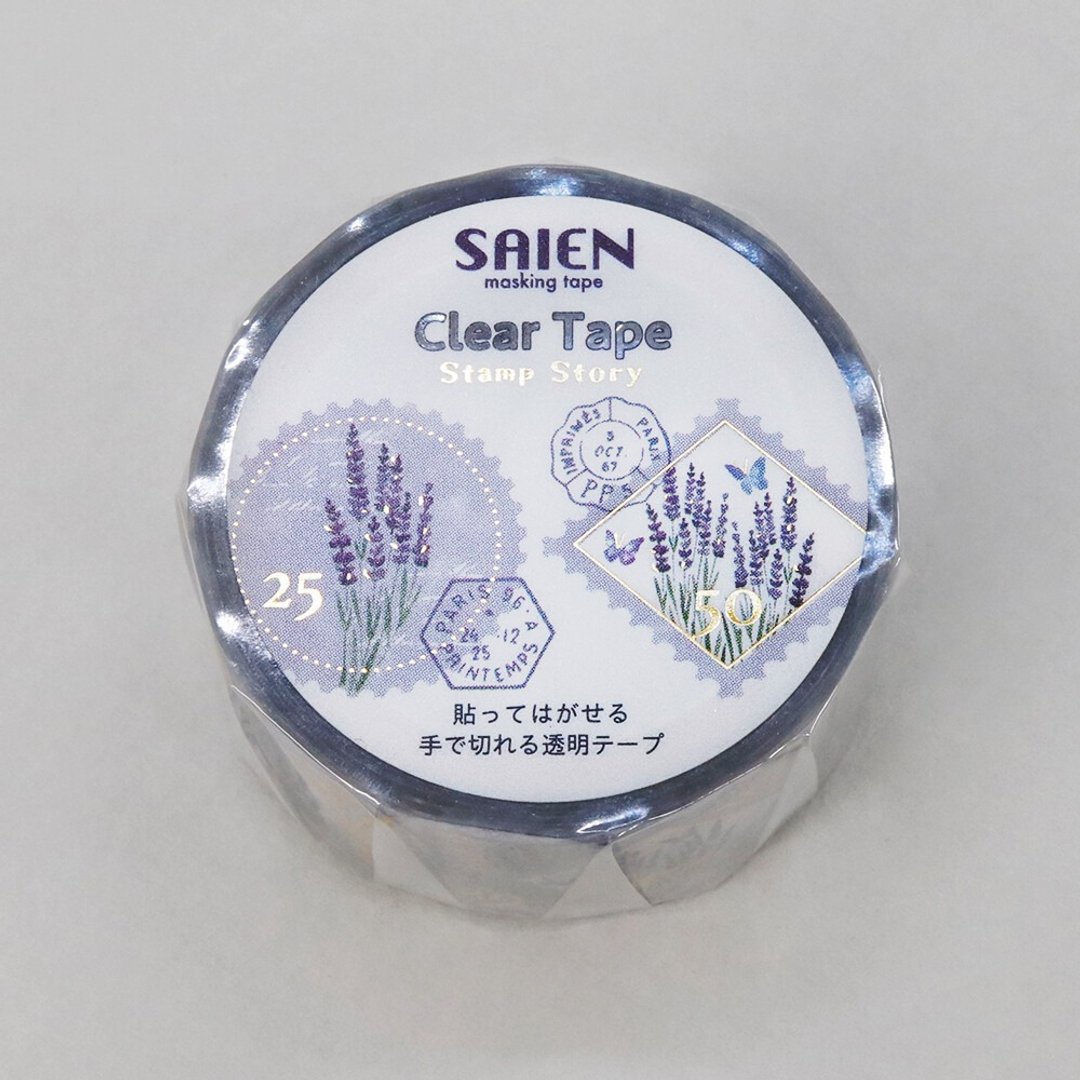 【日本 SAIEN】Stamp Story 20mm可手撕金箔透明胶带- 薰衣草 - 纸胶带 - 塑料 