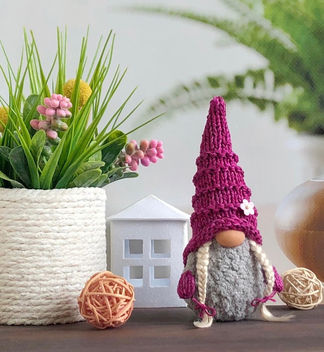 Pink gnome decor, Office living room desktop decoration, Creative gift - 玩偶/公仔 - 羊毛 紫色