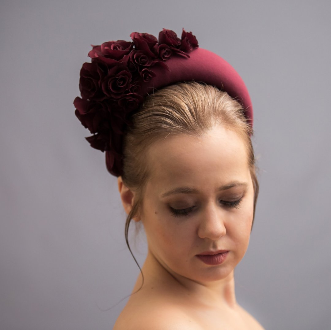 Merlot dark red padded headband Burgundy wine fascinator hats Burgundy hatinator - 发带/发箍 - 其他材质 红色