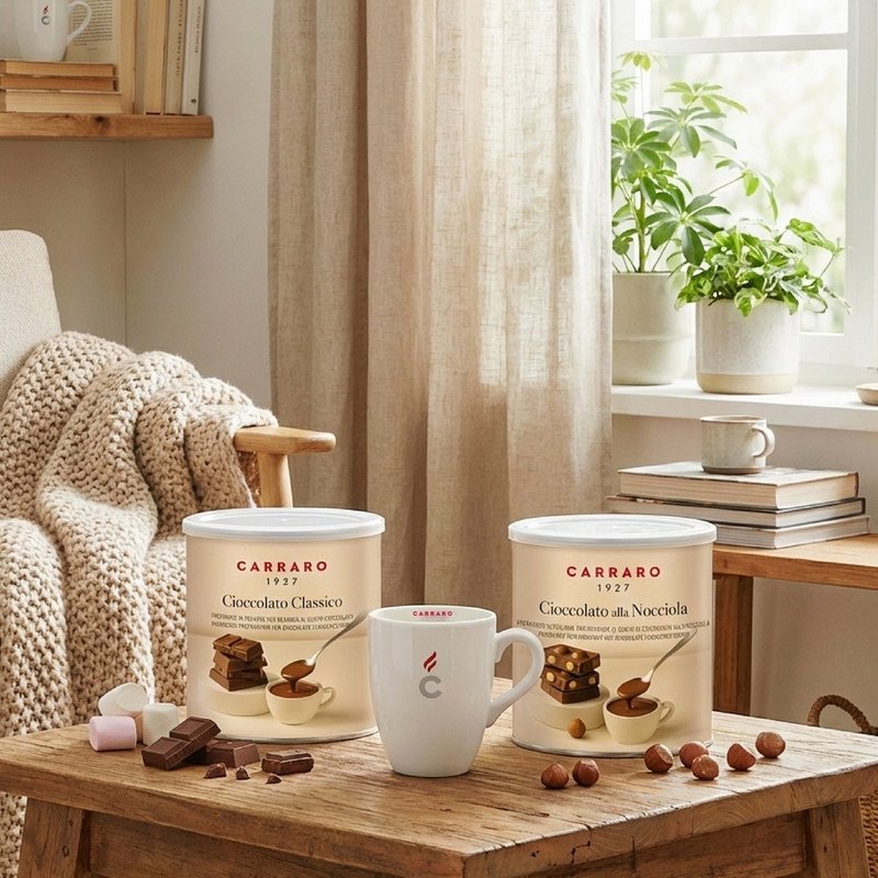 【CARRARO】双入组意大利浓郁巧克力风味可可粉 - 赠品牌马克杯 - 巧克力 - 其他金属 多色
