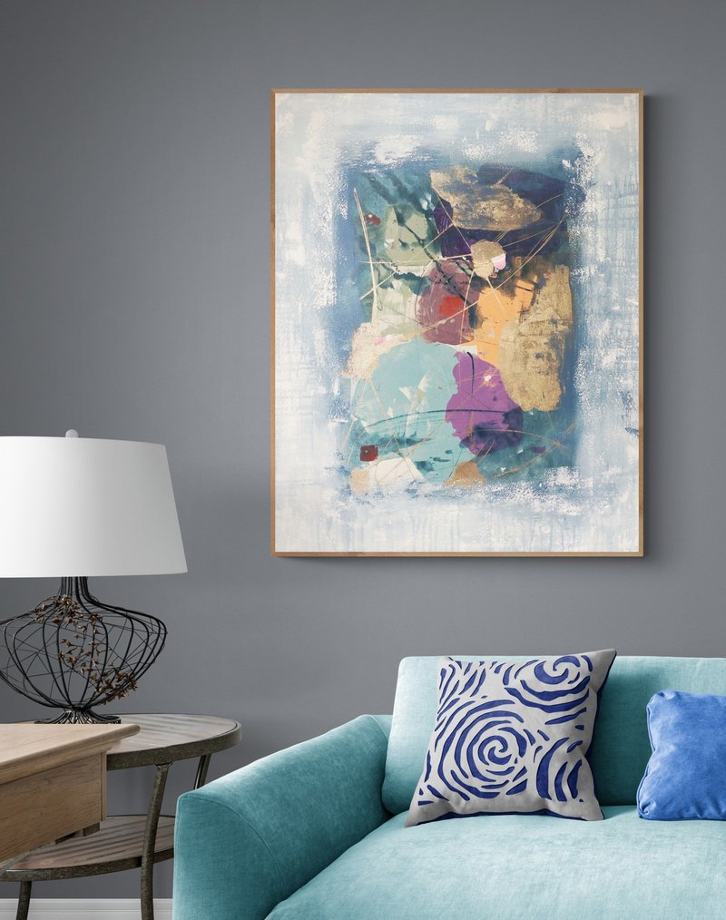 抽像大型蓝色油画布原画 - 墙贴/壁贴 - 棉．麻 蓝色