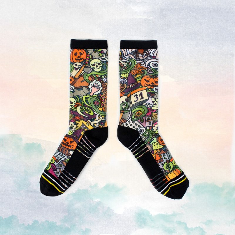 【小创袜】Halloween 长统袜 万圣节装扮 南瓜袜 鬼 万圣节袜 橘 - 袜子 - 棉．麻 橘色