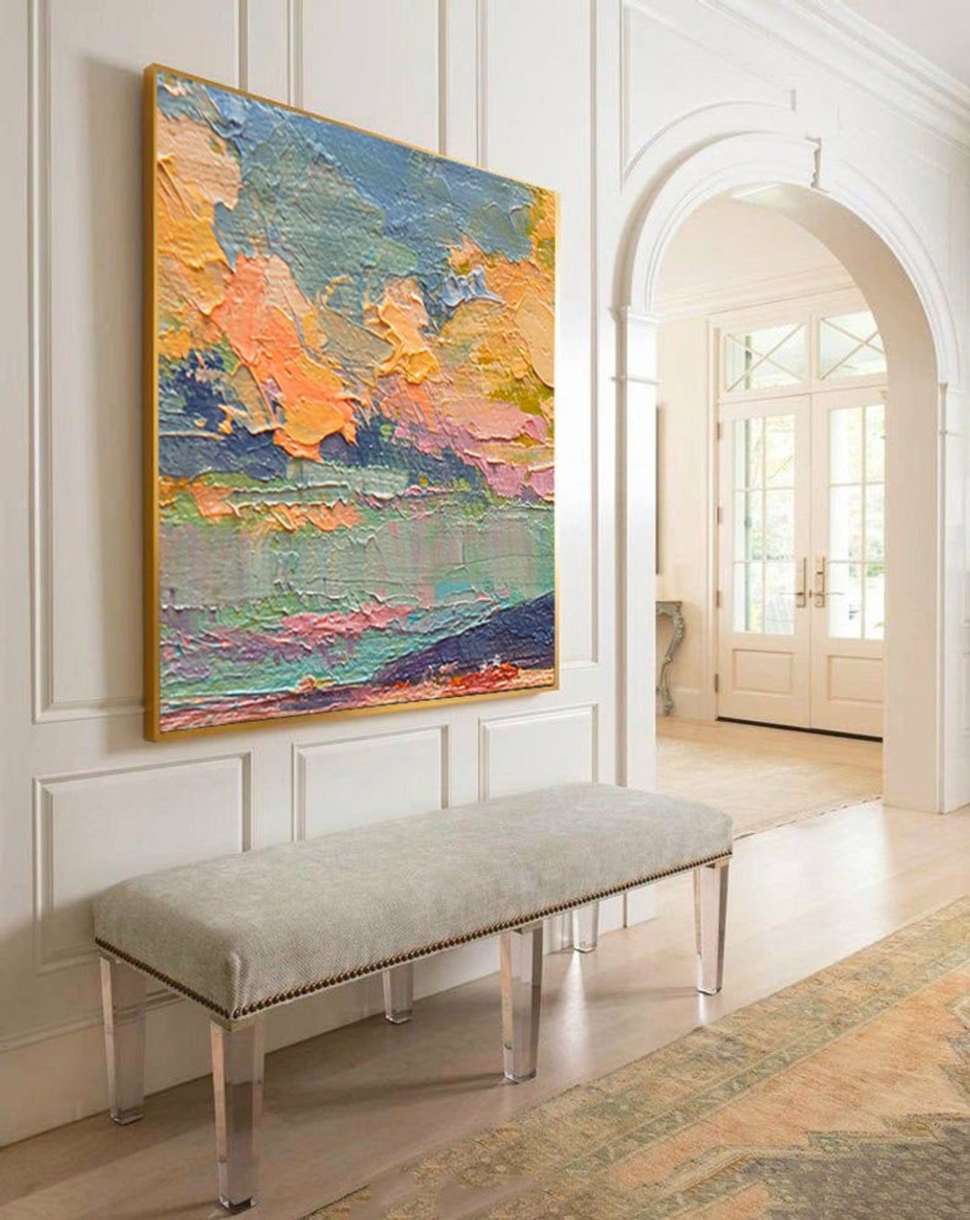 California sunshine Abstract Original Acrylic Oil Painting Large Canvas Wall Art - 海报/装饰画/版画 - 亚麻 蓝色