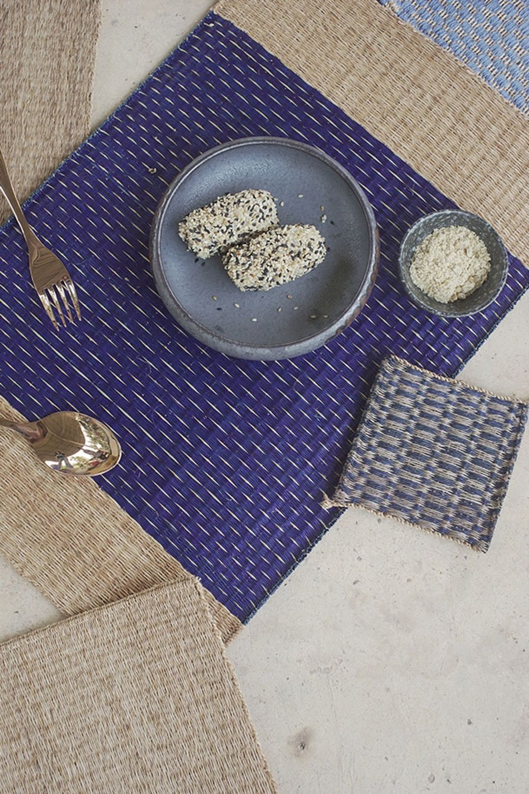 Set 2, Navy purple stripe Housewarming Gifts, placemat, table mat, jute platemat - 餐垫/桌巾 - 环保材料 紫色