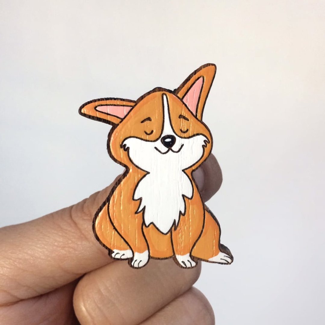 Wooden brooch corgi - 胸针 - 木头 橘色