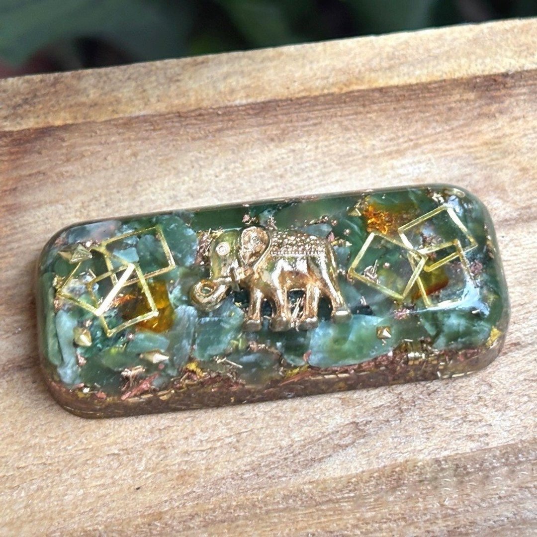 金色大象绿碧玉奥刚随身能量盘 - 钥匙链/钥匙包 - 水晶 绿色
