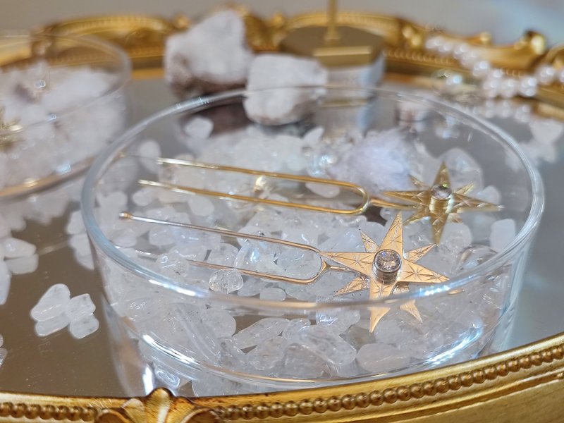 烁|925银星芒发饰|包镶4mm锆石|U型发夹|焊接系列 - 发饰 - 银 透明