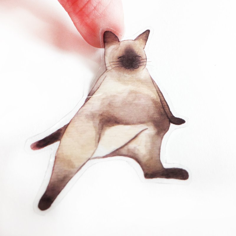 麻糬猫MASU CAT  系列-大爷坐-透明贴纸 - 贴纸 - 塑料 卡其色