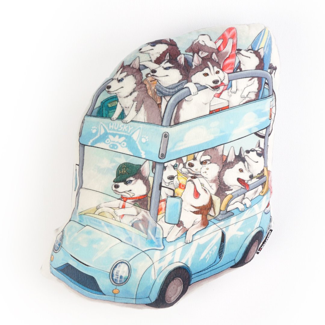 Husky family  Backrest pillow New arrival Gift New Year - 枕头/抱枕 - 聚酯纤维 灰色
