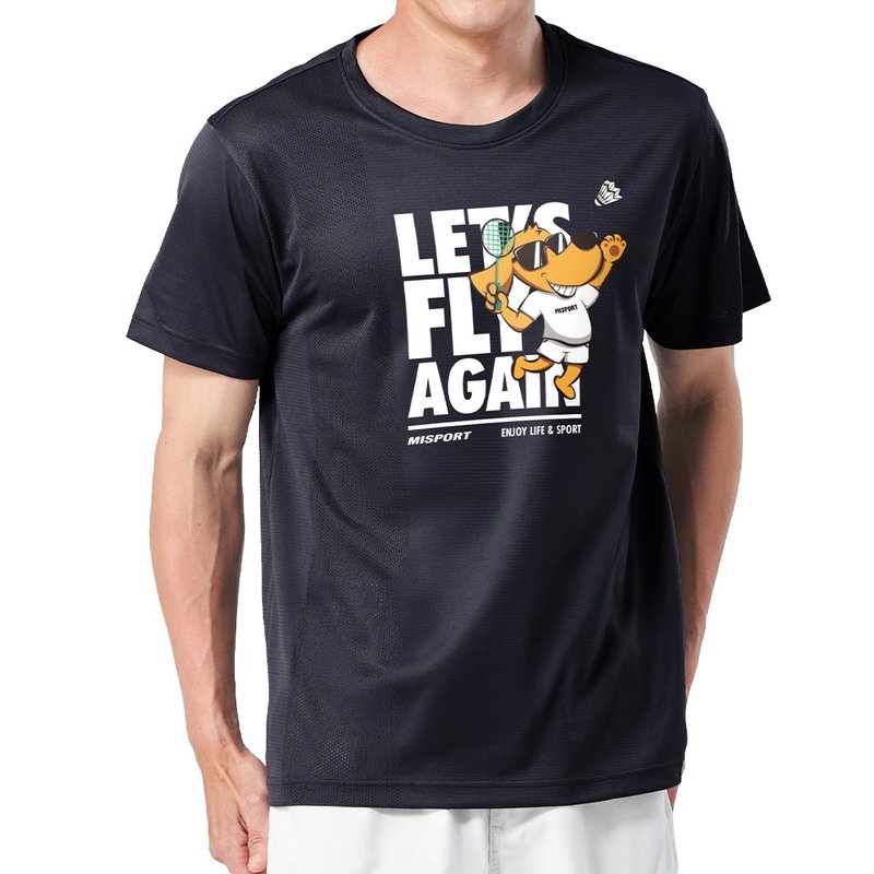 MIT专利呼吸衣-跩狗全力以赴(大图款)-羽球 吸湿排汗衣 羽球衣 - 男装运动衣 - 聚酯纤维 黑色