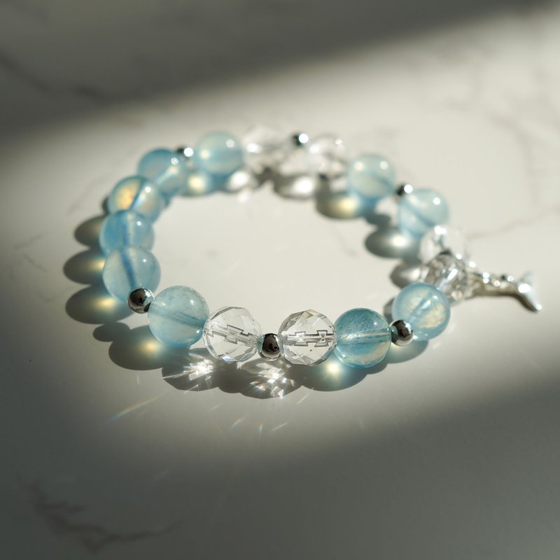 海蓝宝切面白水晶925纯银手链 - 手链/手环 - 水晶 多色