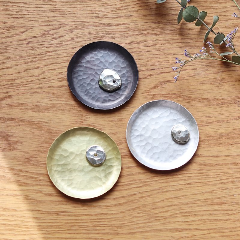 线香座和黄铜置物盘 豆皿 小盘-满月 - 香薰/精油/线香 - 铜/黄铜 银色