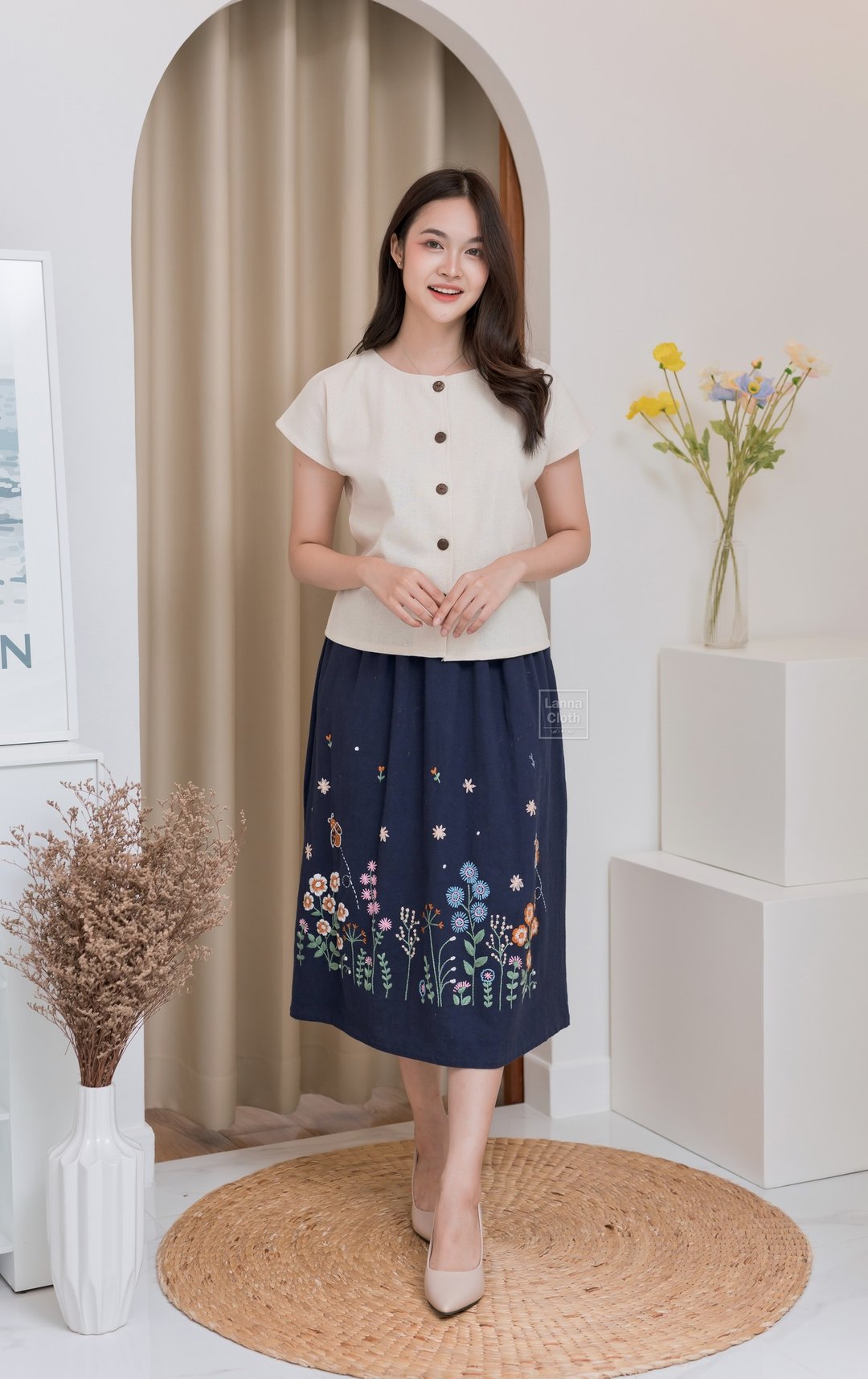 柔软的棉质衣服裙子自然棉色 - 女装上衣 - 棉 