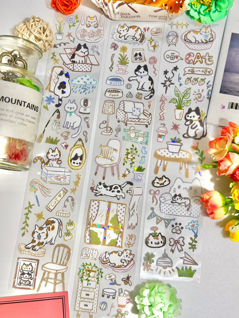 宅家小猫 PET 纸胶带 白墨贝壳光 9.9米卷 - 纸胶带 - 塑料 多色