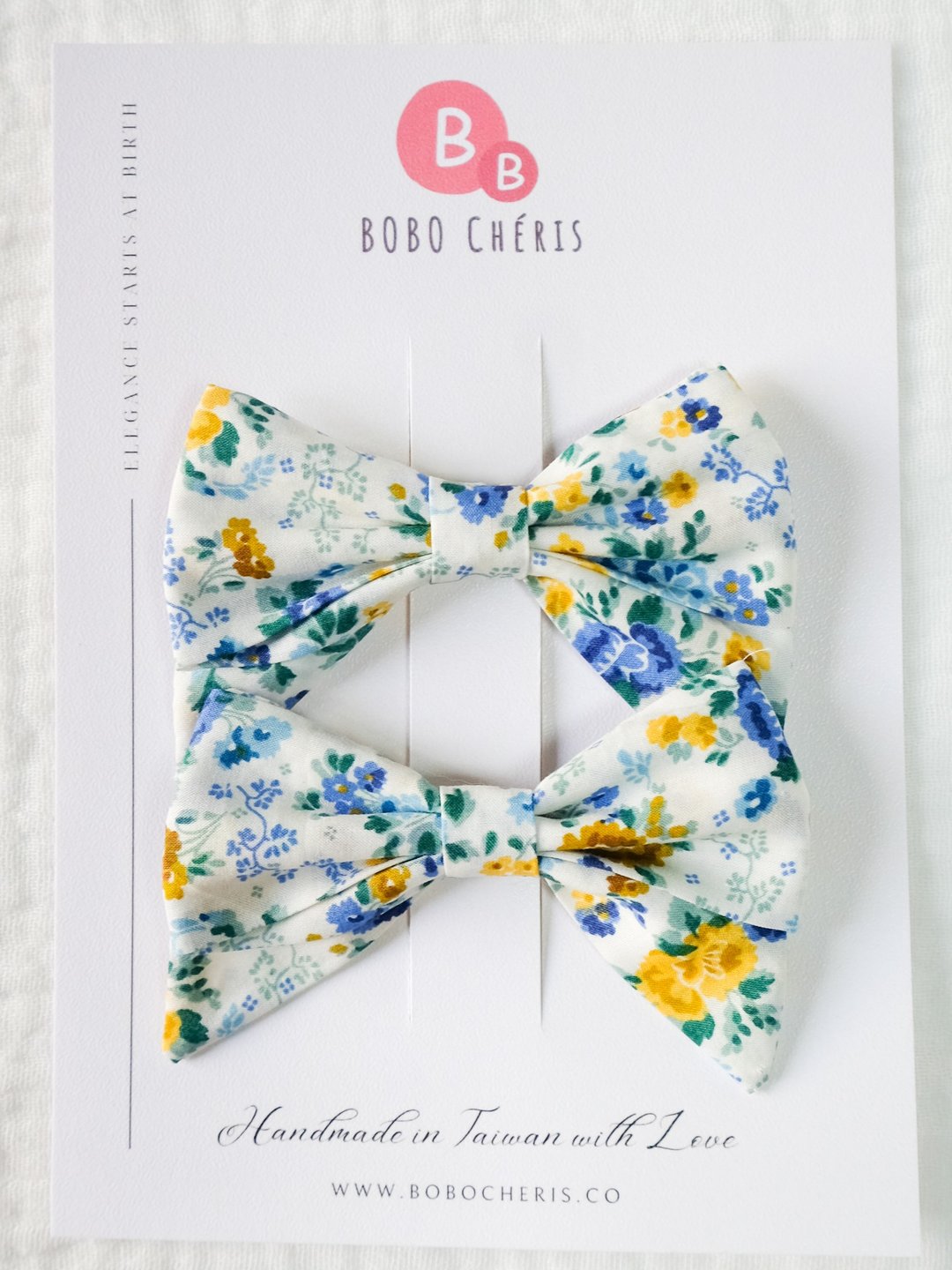 英国LIBERTY FABRICS蝴蝶结手工儿童发夹(1组2入) - Lizzy Rose - 发饰 - 棉 蓝色