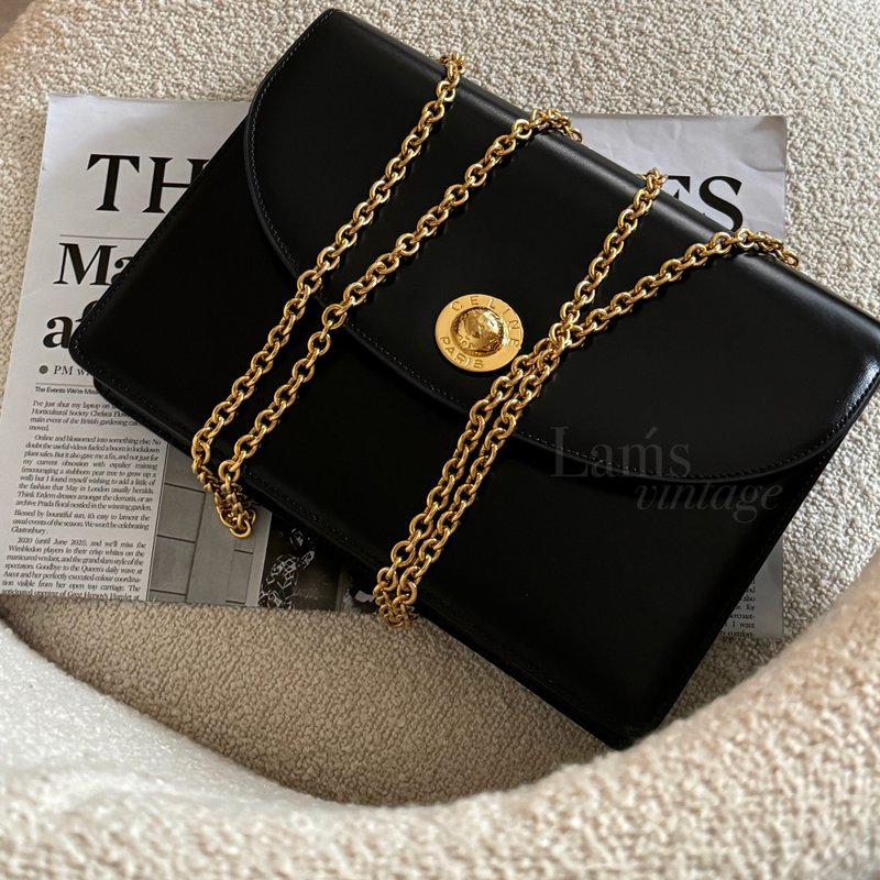 【稀有 】 中古Celine黑金星球红芯信封包 双链单肩 斜背包 - 侧背包/斜挎包 - 真皮 黑色