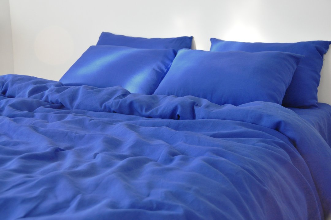 Royal blue linen pillowcase / Blue pillow cover / Euro, American, Taiwan size - 寝具 - 亚麻 蓝色