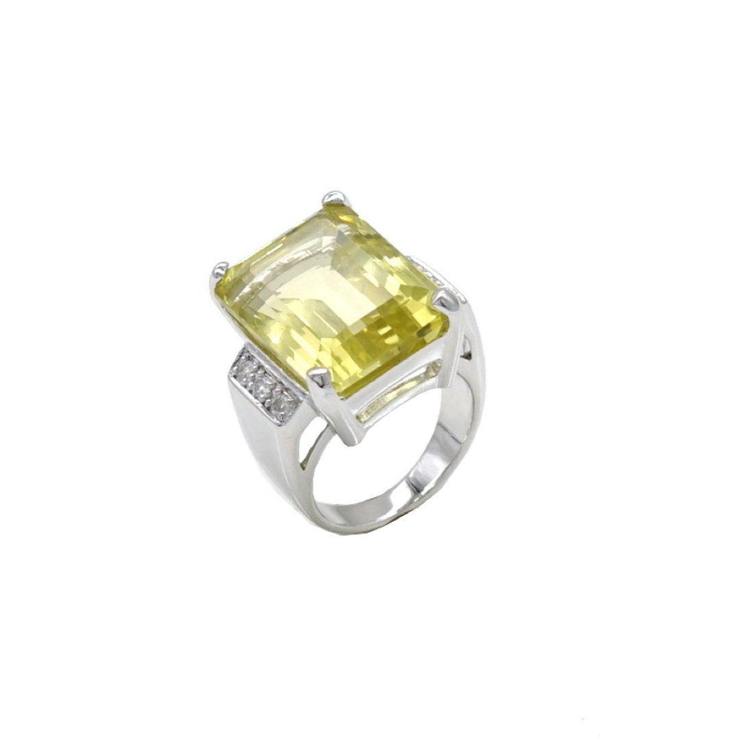 Silver Ring with Lemon Quartz - 戒指 - 其他金属 