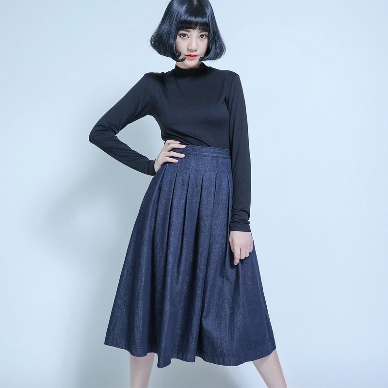 Shepherd 牧羊少女牛仔合褶裙_6AF402 - 裙子 - 棉．麻 蓝色