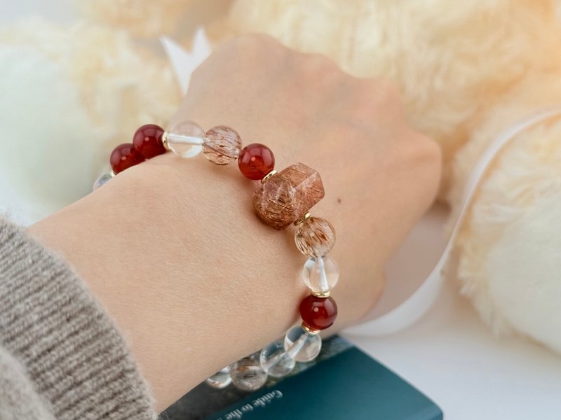天然水晶 红发晶 白水晶 红玛瑙 14KGF能量手链 独立原创新年礼物 - 手链/手环 - 水晶 红色