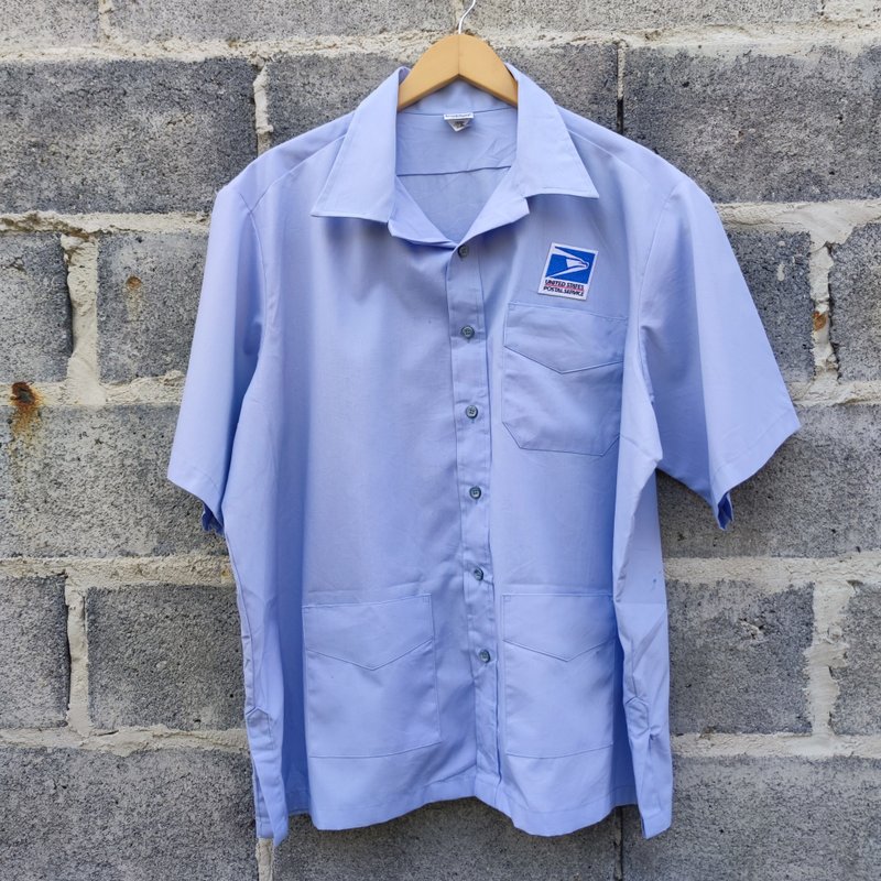 复古美国邮政服务官方邮递员 3 口袋制服衬衫 - 男装衬衫 - 棉．麻 蓝色