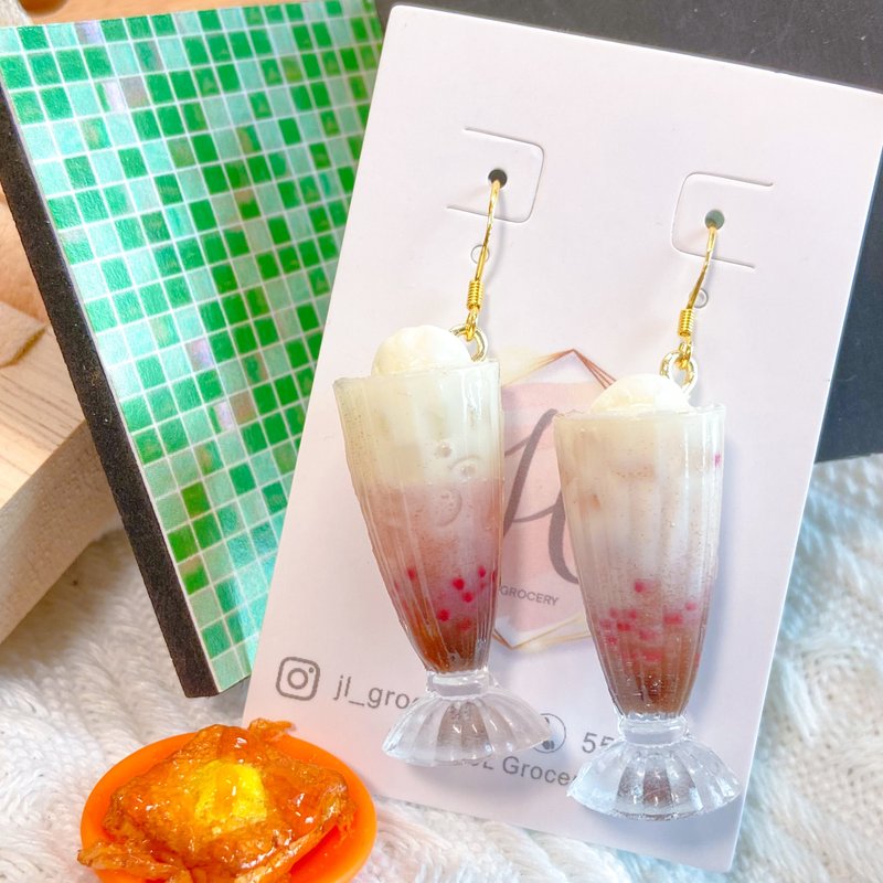 【港式】茶餐厅 | 雪糕红豆冰耳环 | 食物饰物 | 微缩饰物 - 耳环/耳夹 - 粘土 
