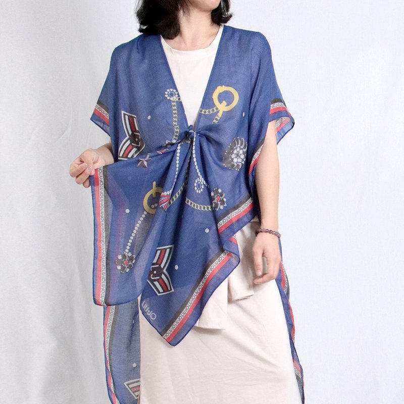 【Women's Day New Arrival】珠宝狂想曲流苏薄披巾 #A31 - 围巾/披肩 - 棉．麻 蓝色