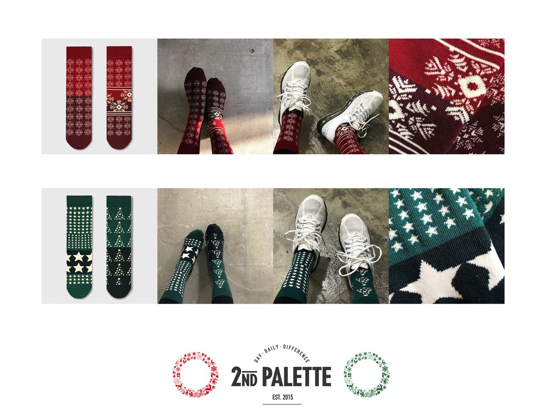 socks_christmas set / irregular / gift / anniversary / couple / pair / unisex - 袜子 - 棉 绿色