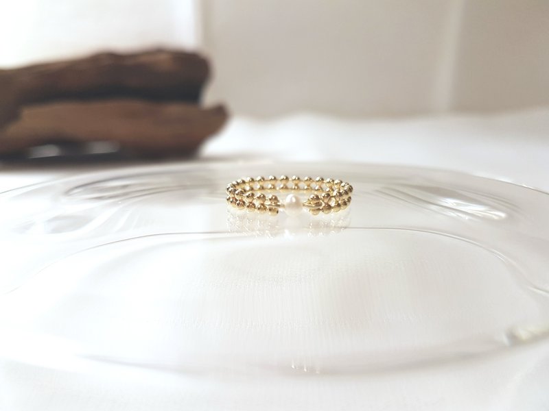 珍珠 双层 圆珠 链戒 - 戒指 - 珍珠 金色