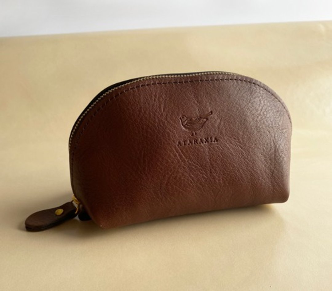 Plump leather pouch Brown (Italian leather Arizona) Also for bag-in-bag ☆ - 化妆包/杂物包 - 真皮 