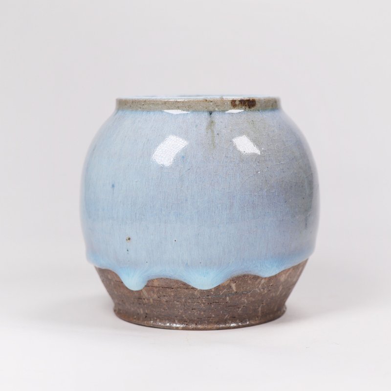 明芽窑 l 柴烧汝釉裂纹罐 - 茶具/茶杯 - 陶 蓝色