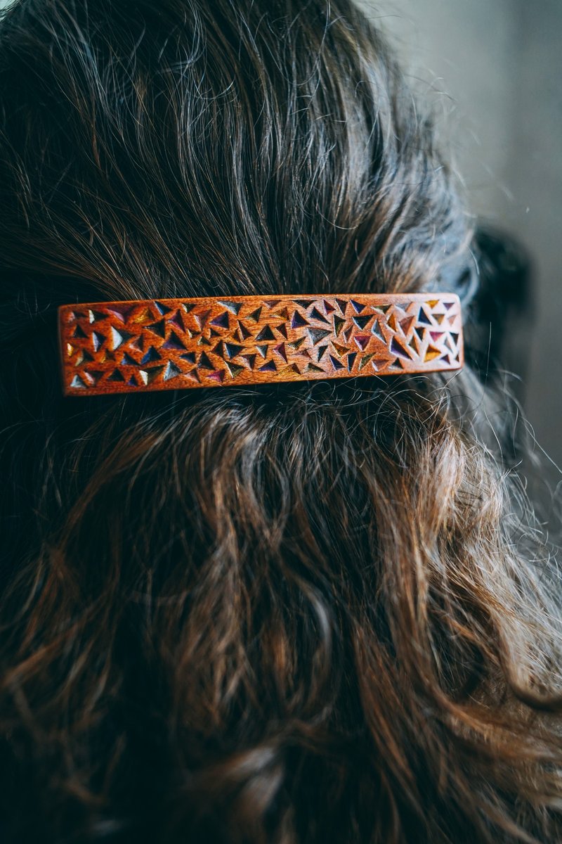 Mosaic hair barrette, wood hairpin or  barrete for thick long wavy or curly hair - 发饰 - 木头 多色