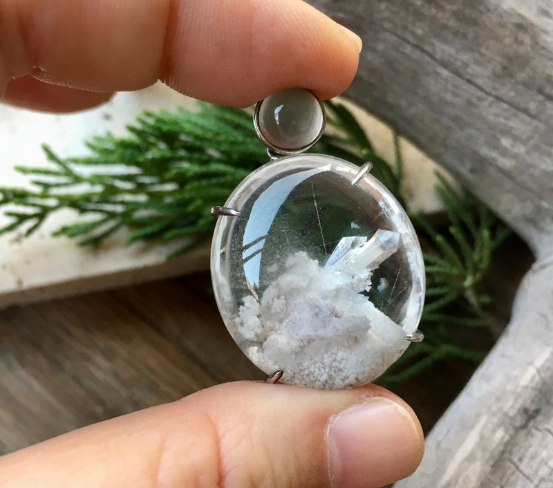 立体白幽雪山晶簇包裹体银坠 - 其他 - 宝石 透明