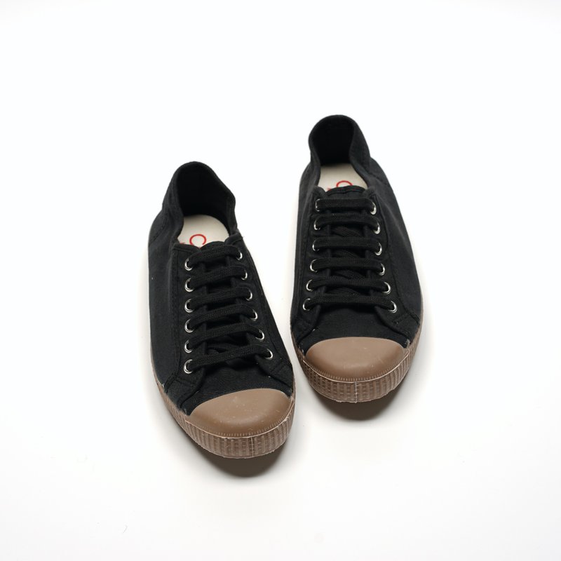 西班牙帆布鞋 CIENTA  M74997 01 黑色 咖啡底 经典布料 系带款 - 女款休闲鞋 - 棉．麻 黑色