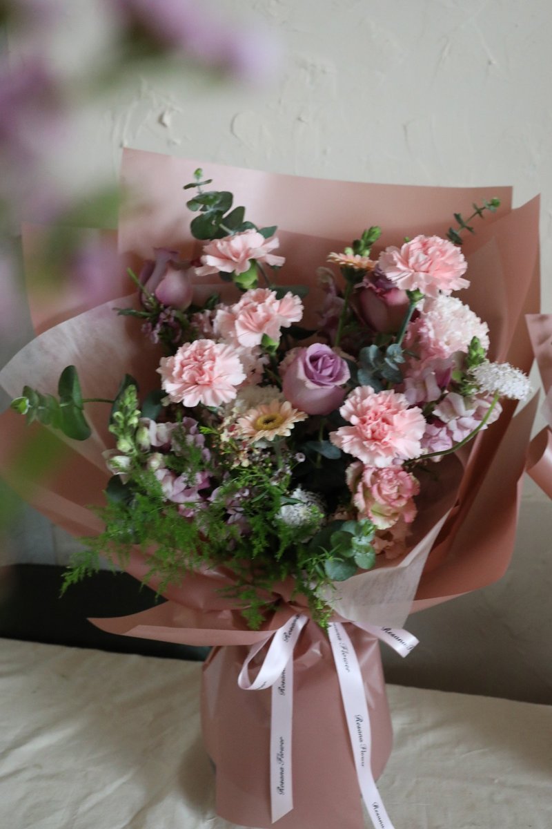 粉康乃馨 复古紫玫瑰 大盛鲜花束 2025母亲节 - 摆饰 - 植物．花 粉红色